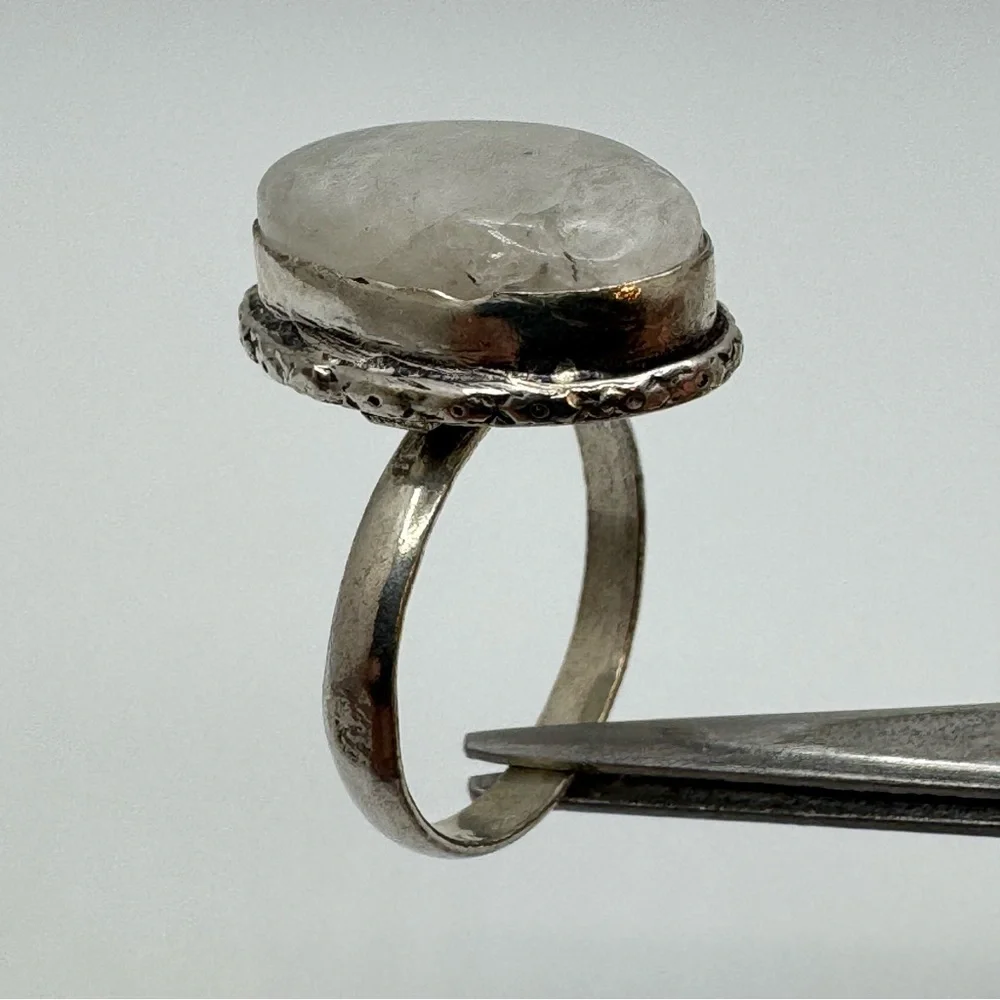 Gray Quartz Cabochon Statement Ring Size 7.5